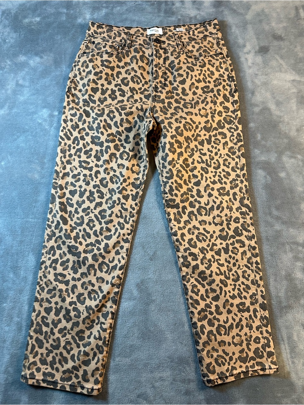 Kensie Tan and Black Leopard-Print Straight Leg Jeans